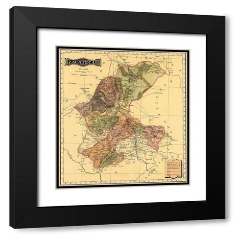 Zacatecas 1844 Black Modern Wood Framed Art Print with Double Matting by Vintage Maps