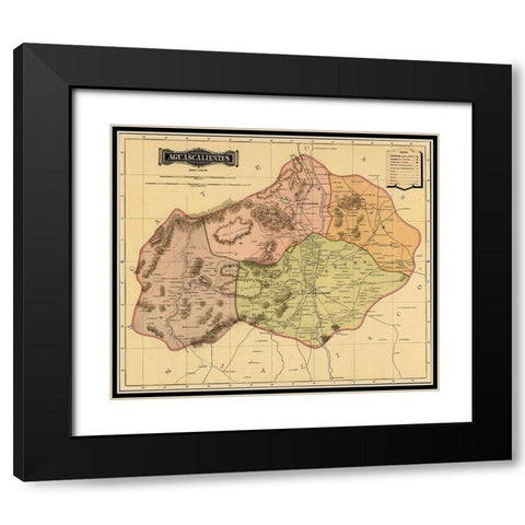 Aguascalientes 1844 Black Modern Wood Framed Art Print with Double Matting by Vintage Maps