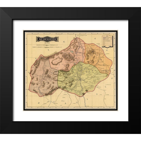 Aguascalientes 1844 Black Modern Wood Framed Art Print with Double Matting by Vintage Maps