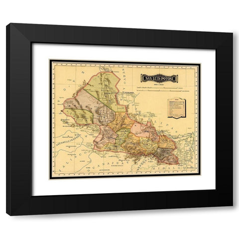 San Luis Potosi 1844 Black Modern Wood Framed Art Print with Double Matting by Vintage Maps