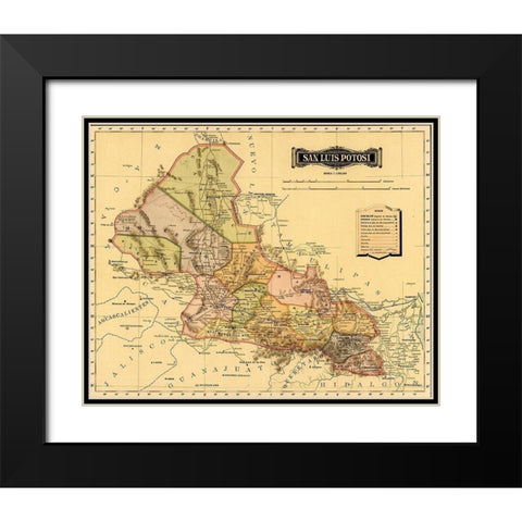 San Luis Potosi 1844 Black Modern Wood Framed Art Print with Double Matting by Vintage Maps