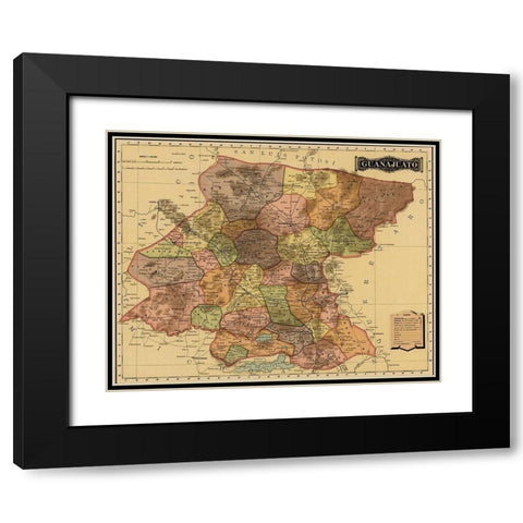 Guanajuanto 1844 Black Modern Wood Framed Art Print with Double Matting by Vintage Maps