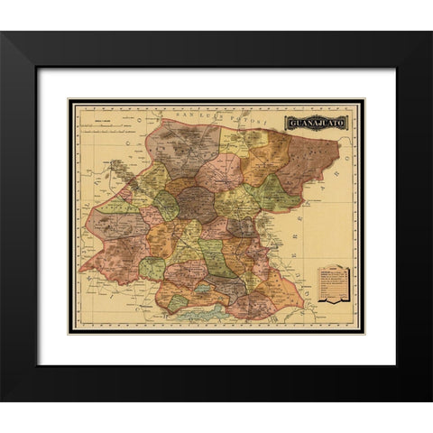 Guanajuanto 1844 Black Modern Wood Framed Art Print with Double Matting by Vintage Maps
