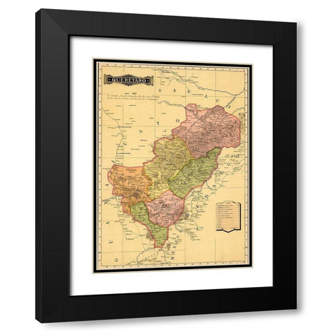 Queretaro 1844 Black Modern Wood Framed Art Print with Double Matting by Vintage Maps