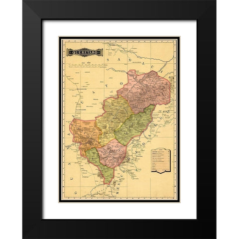 Queretaro 1844 Black Modern Wood Framed Art Print with Double Matting by Vintage Maps