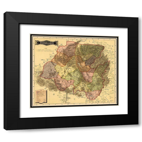 Hidalgo 1844 Black Modern Wood Framed Art Print with Double Matting by Vintage Maps