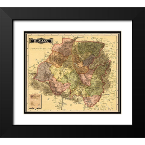 Hidalgo 1844 Black Modern Wood Framed Art Print with Double Matting by Vintage Maps