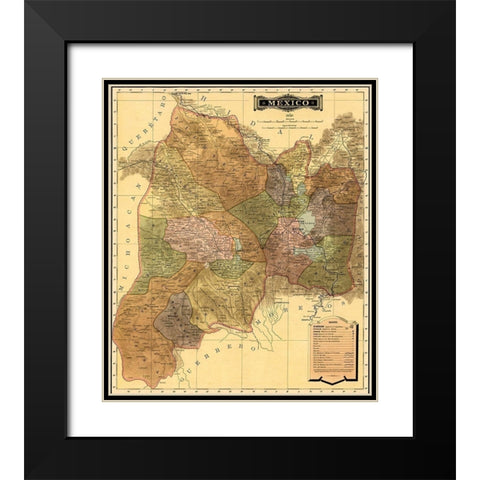 Mexico 1844 Black Modern Wood Framed Art Print with Double Matting by Vintage Maps