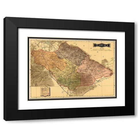Tlaxcala 1844 Black Modern Wood Framed Art Print with Double Matting by Vintage Maps