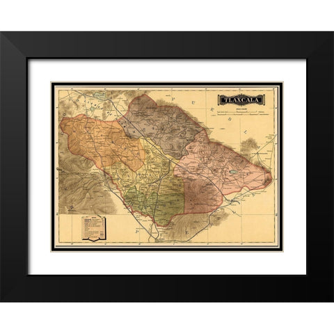 Tlaxcala 1844 Black Modern Wood Framed Art Print with Double Matting by Vintage Maps