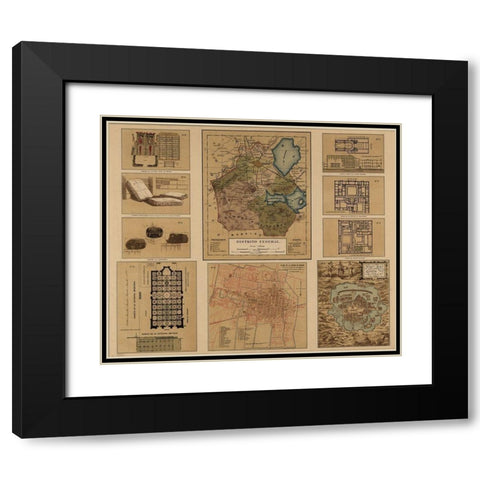 Mexico Federal District 1844 Black Modern Wood Framed Art Print with Double Matting by Vintage Maps