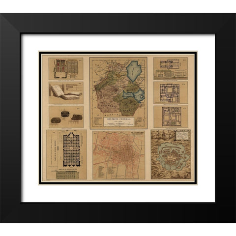 Mexico Federal District 1844 Black Modern Wood Framed Art Print with Double Matting by Vintage Maps