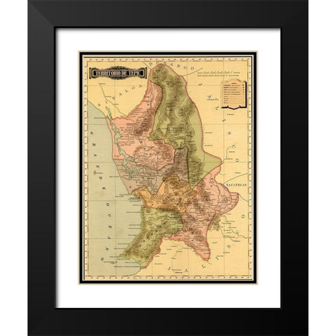 Terrirotrio de tepic 1844 Black Modern Wood Framed Art Print with Double Matting by Vintage Maps