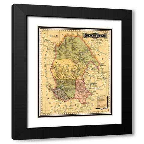 Coahila 1844 Black Modern Wood Framed Art Print with Double Matting by Vintage Maps