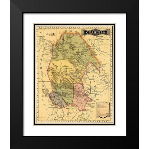 Coahila 1844 Black Modern Wood Framed Art Print with Double Matting by Vintage Maps
