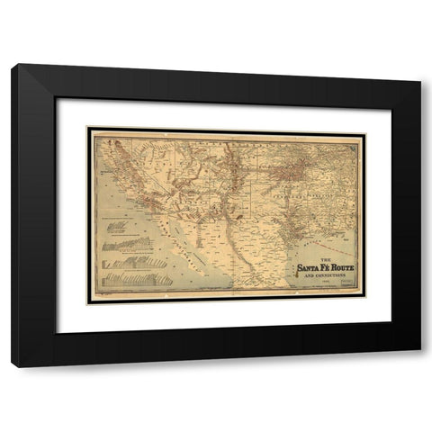 Sante Fe Route into Mexico 1888 Black Modern Wood Framed Art Print with Double Matting by Vintage Maps