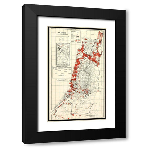Palestine 1949 Villages and Settlements Black Modern Wood Framed Art Print with Double Matting by Vintage Maps