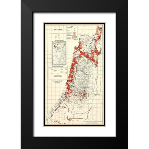 Palestine 1949 Villages and Settlements Black Modern Wood Framed Art Print with Double Matting by Vintage Maps