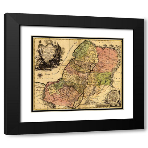 Israel during the Reign of Kings and the Twelve Tribes Black Modern Wood Framed Art Print with Double Matting by Vintage Maps