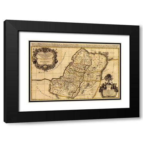 Israel Land of the Hebrew and Jews Black Modern Wood Framed Art Print with Double Matting by Vintage Maps