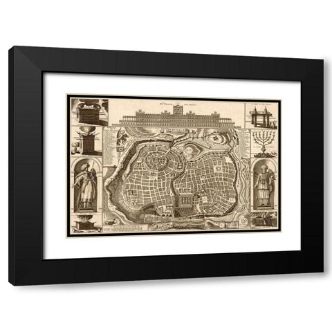 Jerusalem and Solomons Temple Black Modern Wood Framed Art Print with Double Matting by Vintage Maps