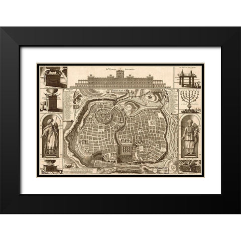 Jerusalem and Solomons Temple Black Modern Wood Framed Art Print with Double Matting by Vintage Maps