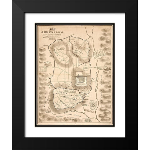 New Testament Jerusalem Black Modern Wood Framed Art Print with Double Matting by Vintage Maps