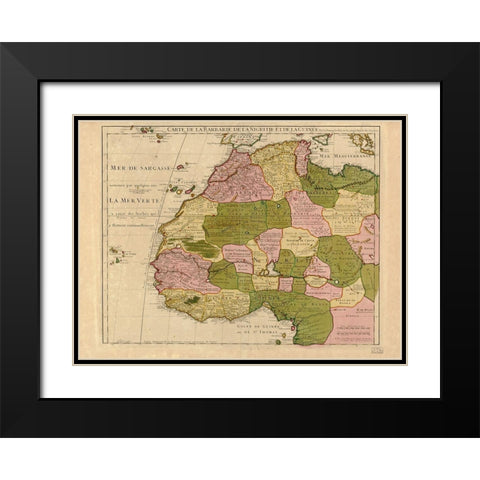Map of Barbary and Black Africa and Guinee Black Modern Wood Framed Art Print with Double Matting by Vintage Maps
