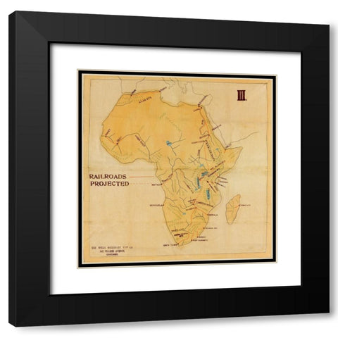 Railroad Map of Africa 1908 Projected Routes Black Modern Wood Framed Art Print with Double Matting by Vintage Maps