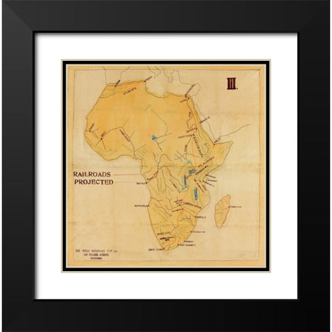Railroad Map of Africa 1908 Projected Routes Black Modern Wood Framed Art Print with Double Matting by Vintage Maps