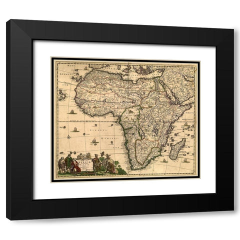 Africa 1740 Black Modern Wood Framed Art Print with Double Matting by Vintage Maps