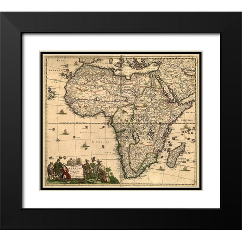 Africa 1740 Black Modern Wood Framed Art Print with Double Matting by Vintage Maps