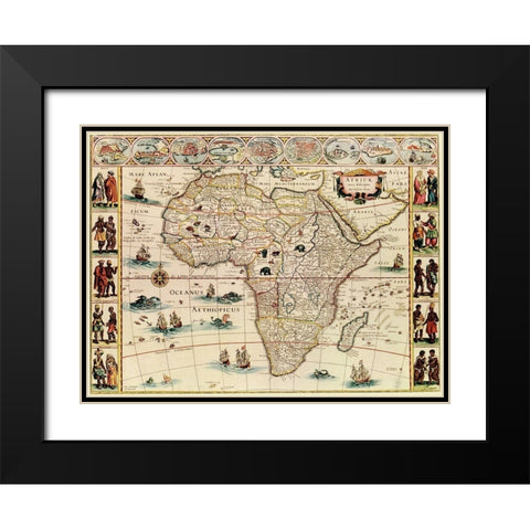 Africa 1666 with its peoples Black Modern Wood Framed Art Print with Double Matting by Vintage Maps