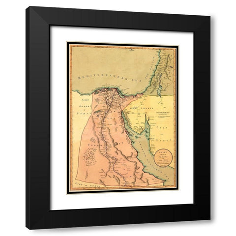 Egypt with part of Arabia and Palestine Black Modern Wood Framed Art Print with Double Matting by Vintage Maps