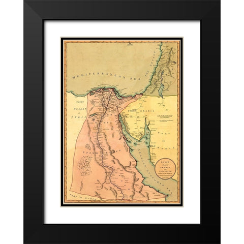 Egypt with part of Arabia and Palestine Black Modern Wood Framed Art Print with Double Matting by Vintage Maps