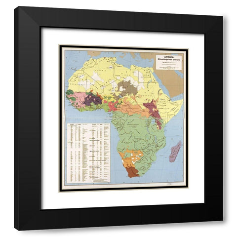 Ethnolinguisitic Map of Africa Black Modern Wood Framed Art Print with Double Matting by Vintage Maps