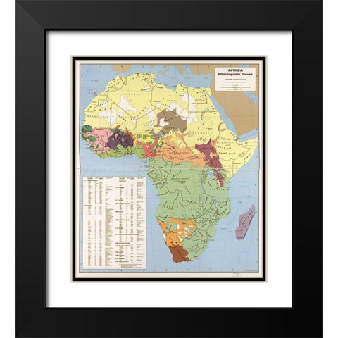 Ethnolinguisitic Map of Africa Black Modern Wood Framed Art Print with Double Matting by Vintage Maps