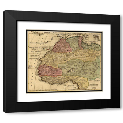 Barbary Black Africa and Guinee 1792 Black Modern Wood Framed Art Print with Double Matting by Vintage Maps