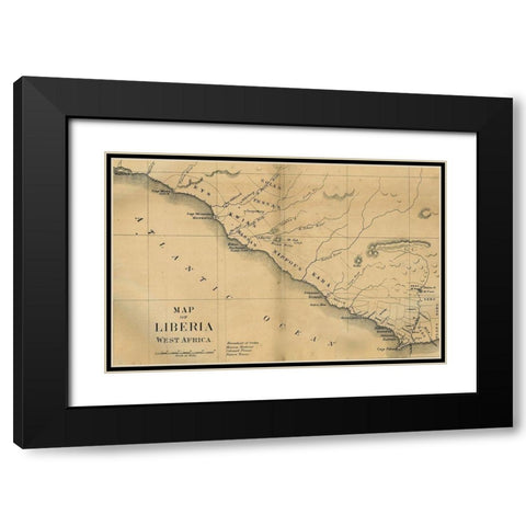 American Colinization Map of Liberia Black Modern Wood Framed Art Print with Double Matting by Vintage Maps
