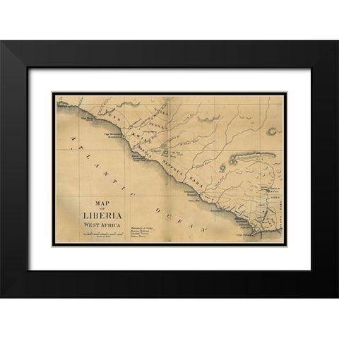 American Colinization Map of Liberia Black Modern Wood Framed Art Print with Double Matting by Vintage Maps