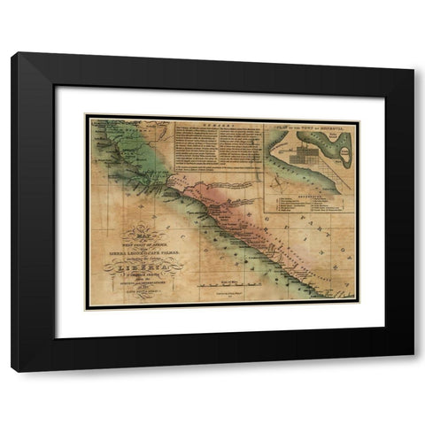 Sierra Leone and Liberia Black Modern Wood Framed Art Print with Double Matting by Vintage Maps