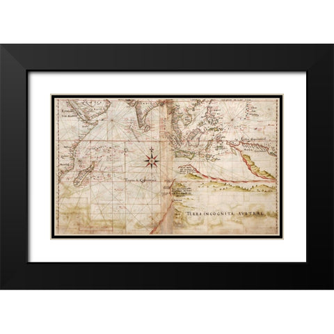 Navigational Map of the Indian Ocean 1630 Black Modern Wood Framed Art Print with Double Matting by Vintage Maps