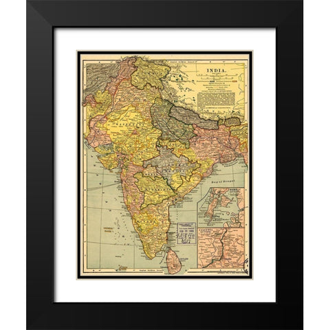 India 1903 Black Modern Wood Framed Art Print with Double Matting by Vintage Maps