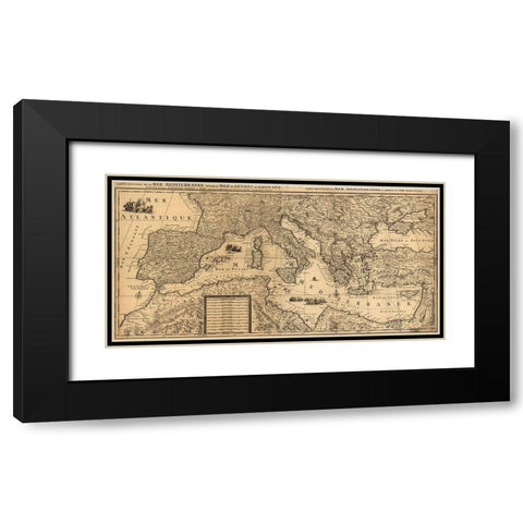 Mediterranean Sea 1680 Black Modern Wood Framed Art Print with Double Matting by Vintage Maps