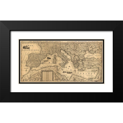 Mediterranean Sea 1680 Black Modern Wood Framed Art Print with Double Matting by Vintage Maps