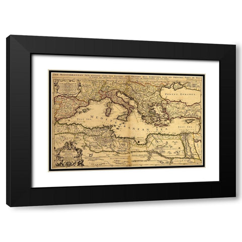 Mediterranean Divided into its Principal Parts 1685 Black Modern Wood Framed Art Print with Double Matting by Vintage Maps