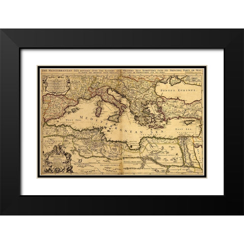 Mediterranean Divided into its Principal Parts 1685 Black Modern Wood Framed Art Print with Double Matting by Vintage Maps