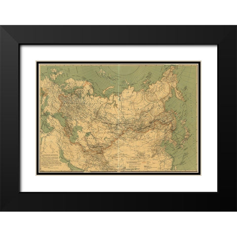 Imperial Russia 1916 Black Modern Wood Framed Art Print with Double Matting by Vintage Maps