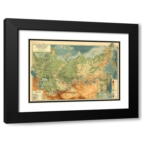 Elevation Map of Russia 1912 Black Modern Wood Framed Art Print with Double Matting by Vintage Maps
