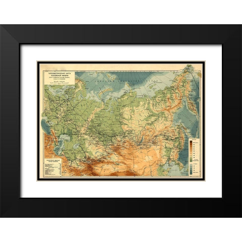 Elevation Map of Russia 1912 Black Modern Wood Framed Art Print with Double Matting by Vintage Maps